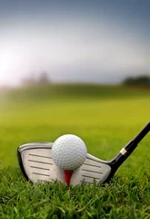 Deurstickers Golf Golfclub en bal in gras