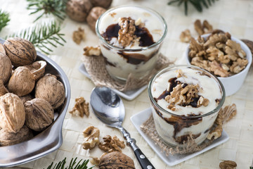 Walnut Yoghurt with Chocolate sauce