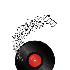 Obraz premium vinyl with music notes on white background