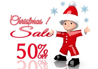  50 percent off symbol presented by mini santa claus