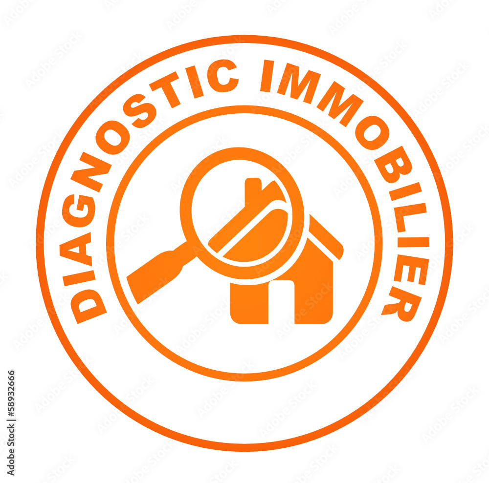 Poster diagnostic immobilier sur bouton web rond orange