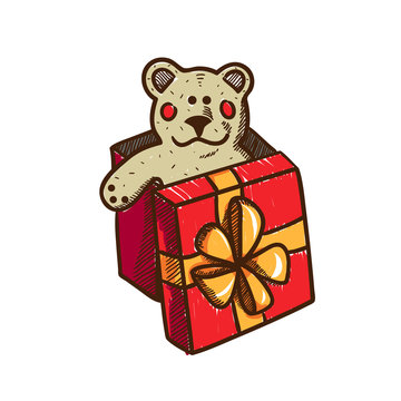 Present box with teddy bear