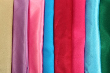 heap of cloth fabrics, close up