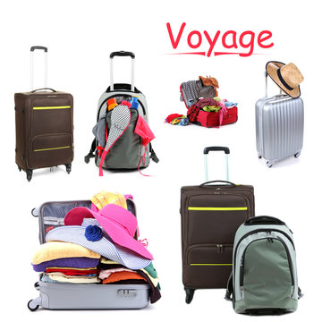 Collage of  luggage for travel