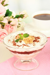 Delicious dessert with banana and caramel