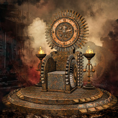 Baśniowy tron z zegarem - obrazy, fototapety, plakaty