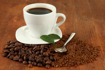 Different coffee on wooden background