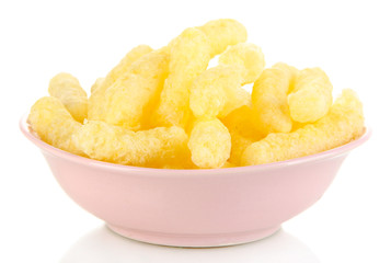 Air corn sticks in plate isolated on white