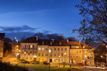 Obraz premium New Town in Warsaw at Night