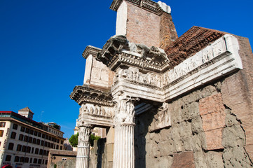 Remains of the peristyle of the Temple of Minerva. Rome, Italy.