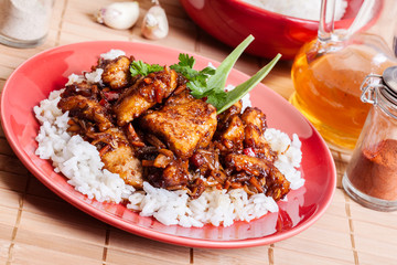 Sweet and sour pork and rice