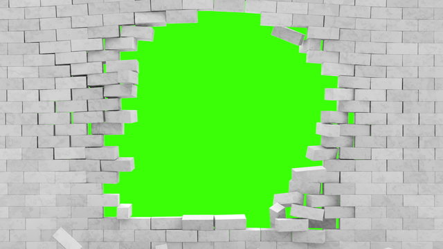 Animation of Broken Brick Wall with Green Screen