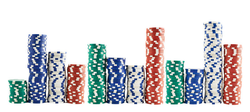Casino playing chips stacks isolated