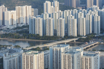 Naklejka premium Aerial view of Hong Kong city