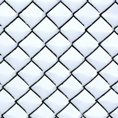 Chain link fence with snow
