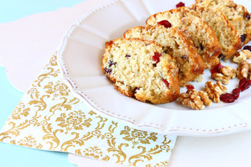 fresh baked homemade cake with walnuts and dry fruits  