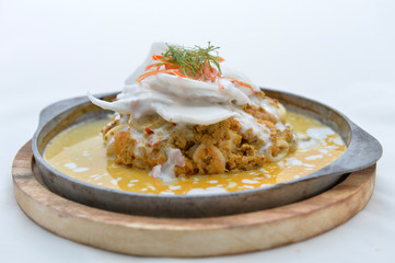 Steamed seafood and coconut with curry paste Thai Food