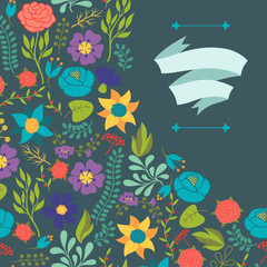 Romantic background of various flowers in retro style.