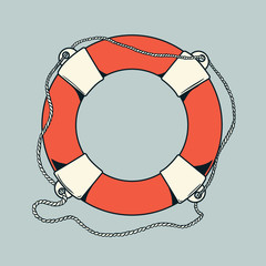 Detailed outlines, colored nautical life buoy