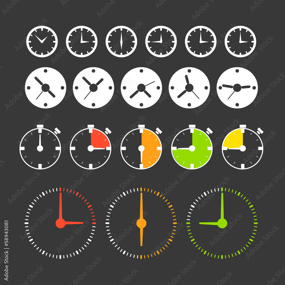 Poster different phases of clocks. icon collection