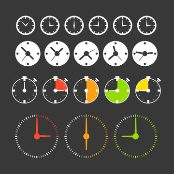 Different phases of clocks. Icon collection