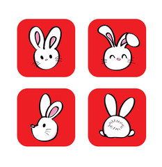set of cute white rabbit with different side view vector