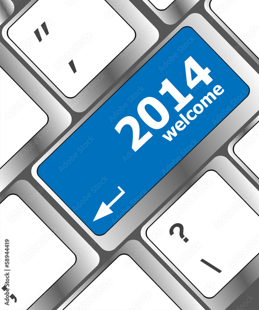 Aufkleber new year concept: welcome 2014 key on the computer keyboard
