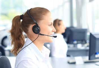 Beautiful female call center operator