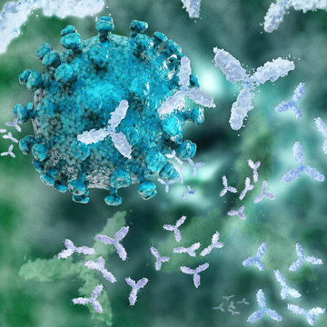 Virus mit Antikörper - 3d Render