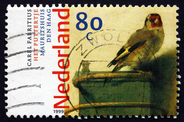 Postage stamp Netherlands 1999 Goldfinch, by Carel Fabritius