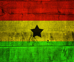 Ghana Flag on Wood