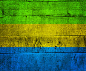 Gabon Flag on Wood