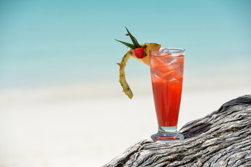 fruity mocktail drink on beach