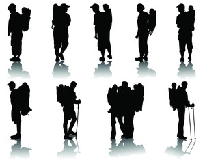 Silhouettes  of children in baby backpack, vector