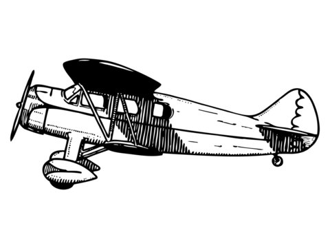 Old passenger plane. Vintage style vector illustration.