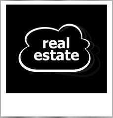 real estate word business concept, photo frame isolated on white