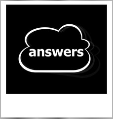 answers word business concept, photo frame isolated on white