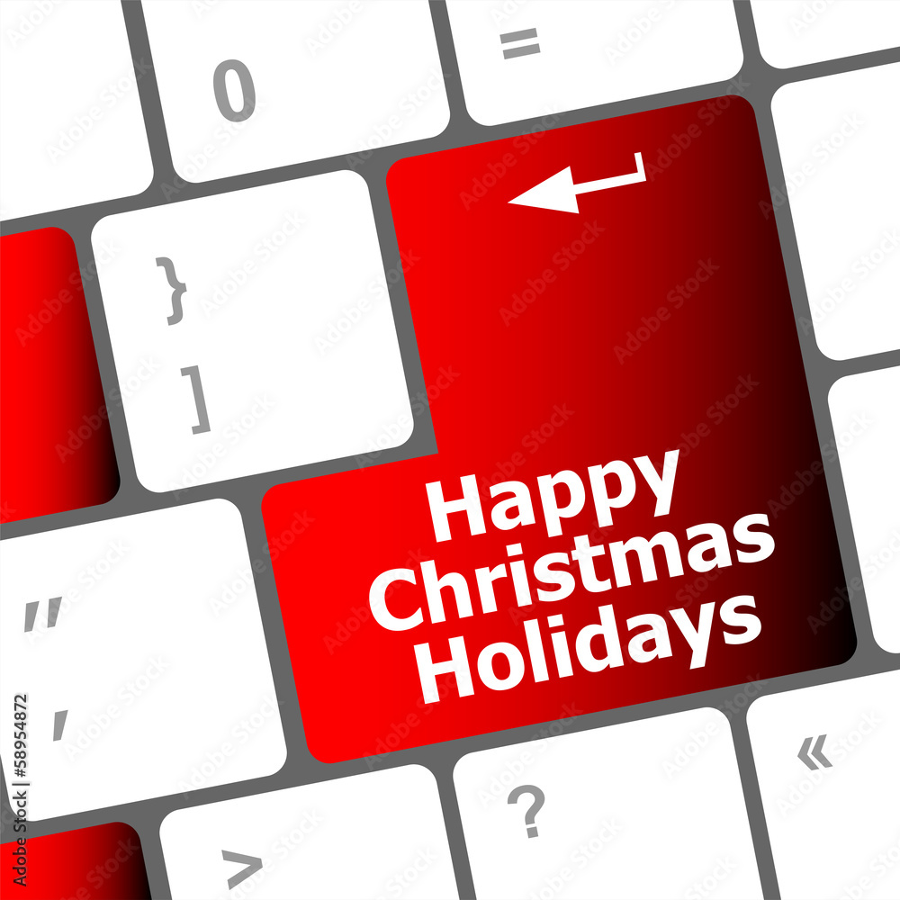 Poster happy christmas holidays button on computer keyboard key