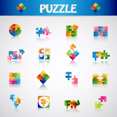 Puzzle Icons Set - Isolated On Gray Background