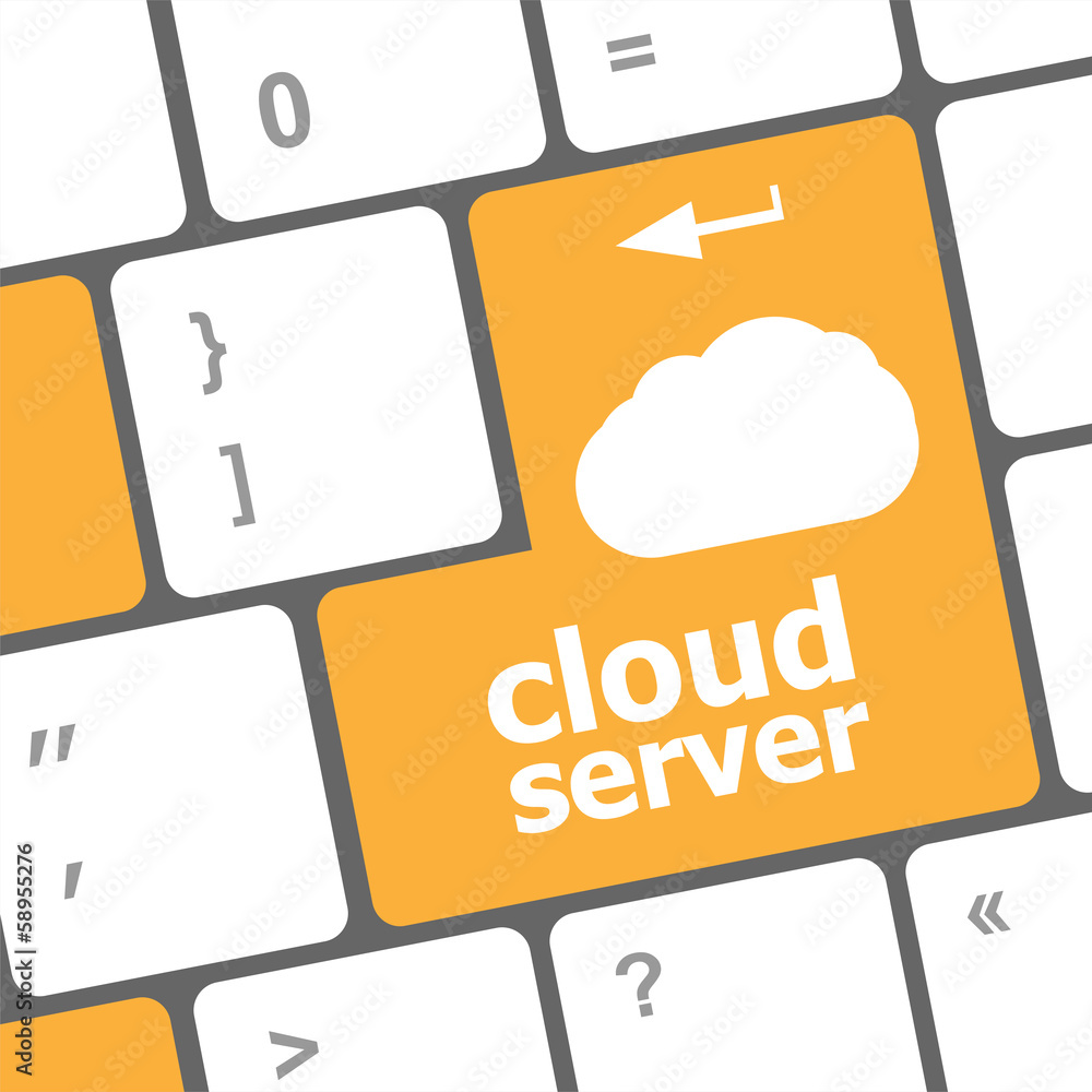 Poster cloud server words concept on blue button of the keyboard