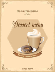 dessert menu with cappuccino and donut