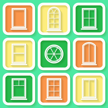 Set of 9 retro icons of different types of windows. Eps10