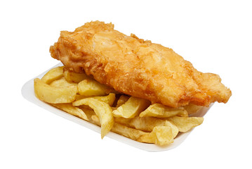 fish and chips in tray - obrazy, fototapety, plakaty