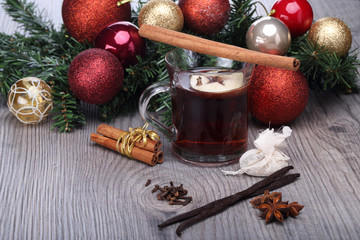 mulled wine with spices and decoration