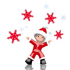 mini santa claus juggles snowflake symbol