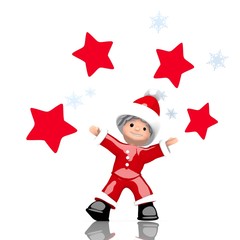 mini santa claus juggles star symbol