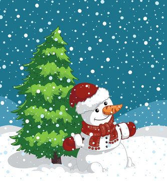Cute cartoon snowman  isolated on a white background