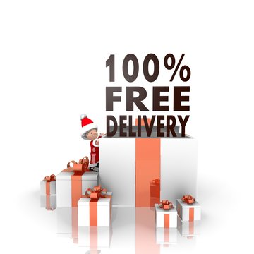 santa claus with gift and 100 percent free delivery symbol