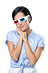 Girl in 3D glasses, isolated on white