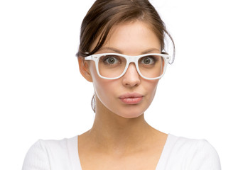 Fototapeta premium Portrait of business woman wearing white frame glasses